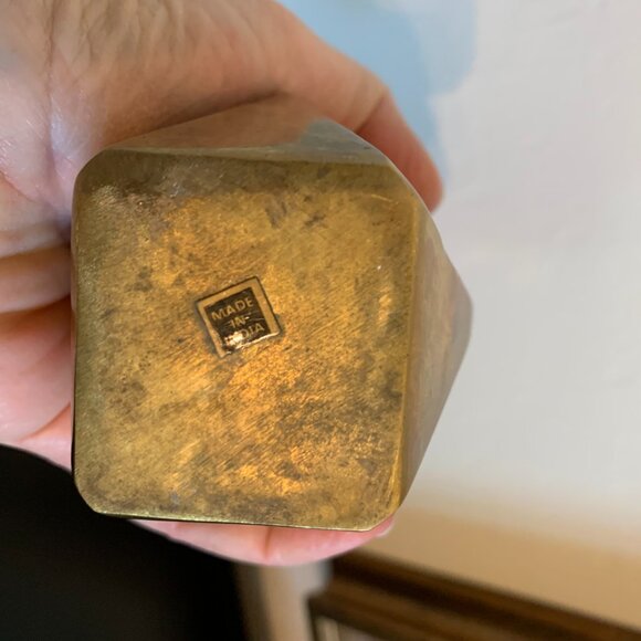 Vintage 6" Brass Geometric Art Deco Decorative Vase/Bottle with Patina - Picture 4 of 4